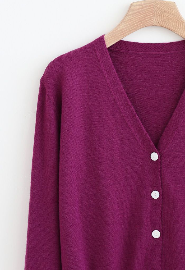 V-Neck Button Down Ribbed Knit Cardigan in Violet