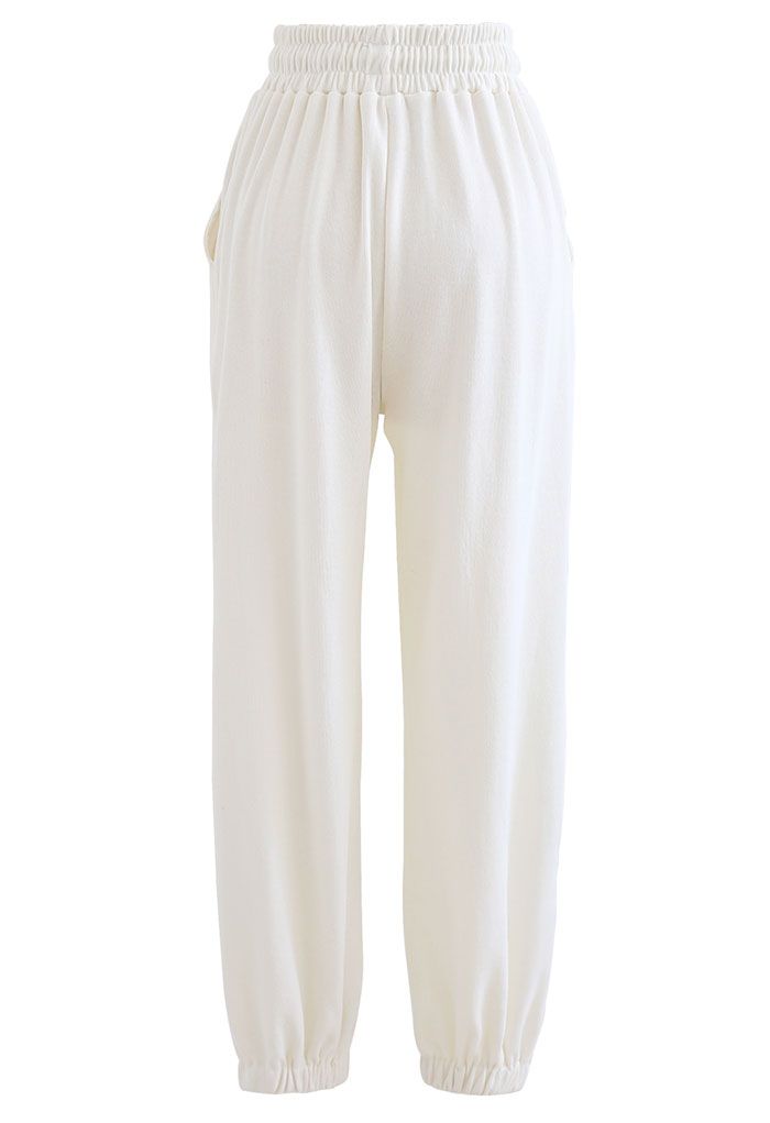Drawstring Tapered Joggers in White