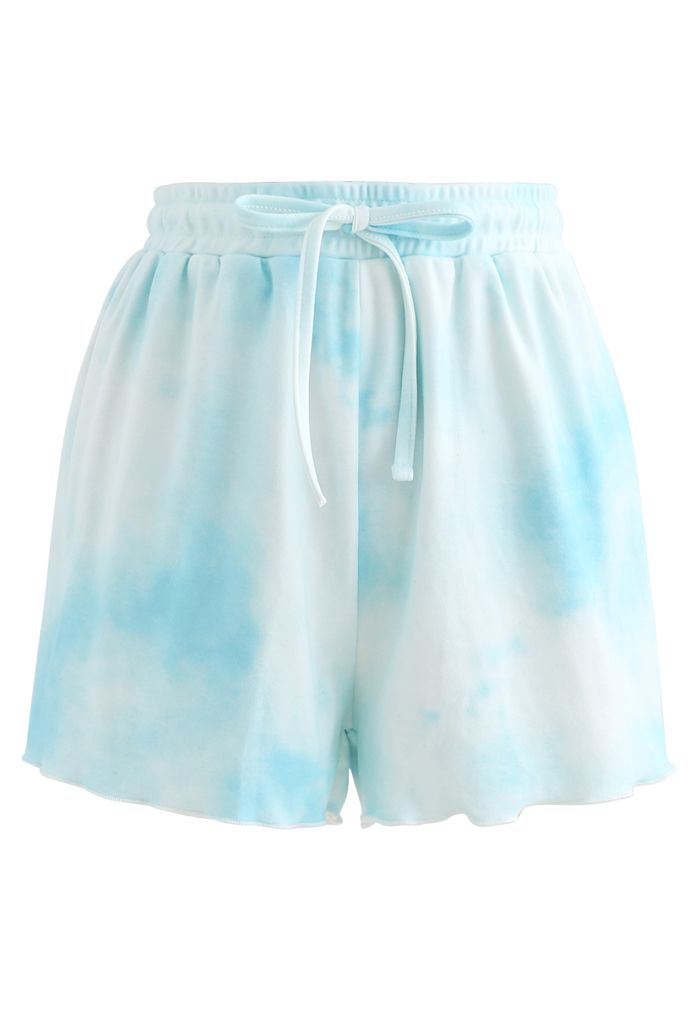 Blue Tie Dye Loose Sweatshirt and Shorts Set