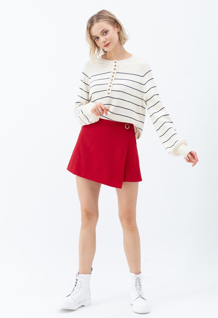 Striped Button Knit Sweater in Cream