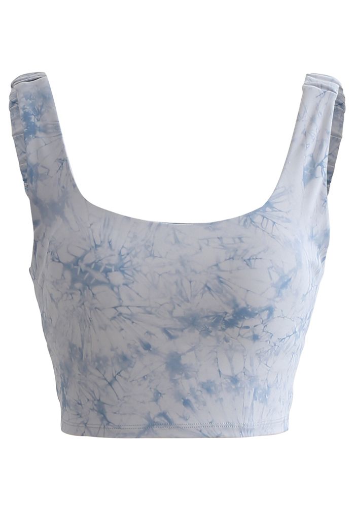 Tie-Dye Elasticated Cutout Back Sports Bra in Blue