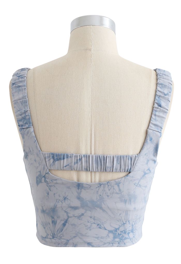 Tie-Dye Elasticated Cutout Back Sports Bra in Blue