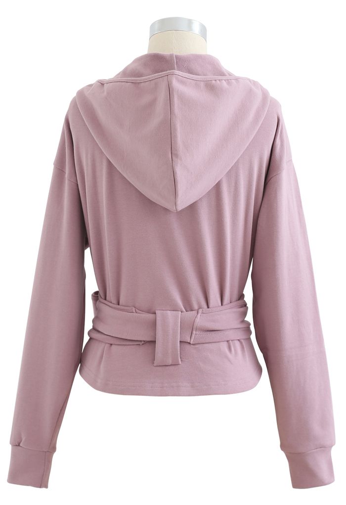 Self-Tied Front Cropped Hoodie in Lilac