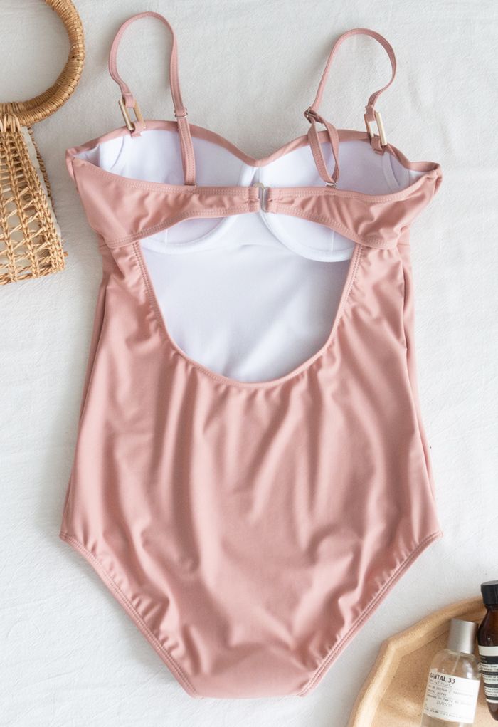 Bustier Open Back One-Piece Swimsuit in Pink