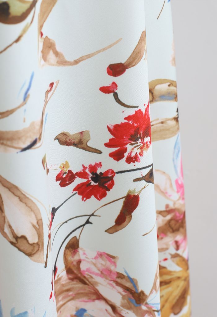 Gorgeous Floral Print A-Line Midi Skirt in Pink