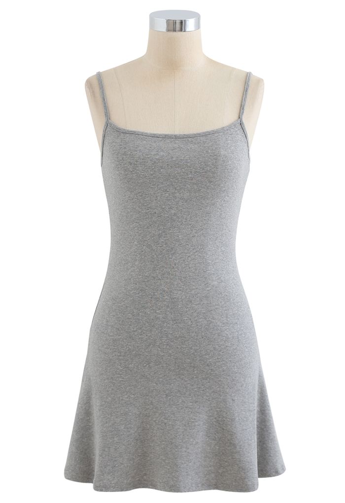 Cotton Blend V-Neck Button Twinset Dress in Grey