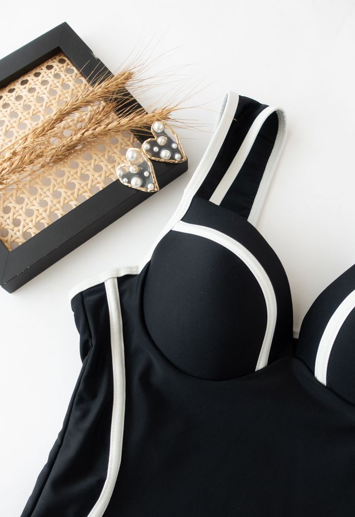 Bustier Contrast Line One-Piece Swimsuit