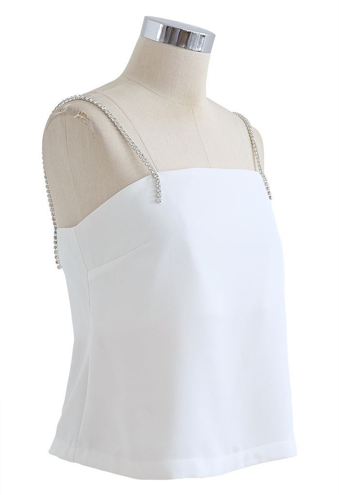 Crystal Straps Cami Tank Top in White