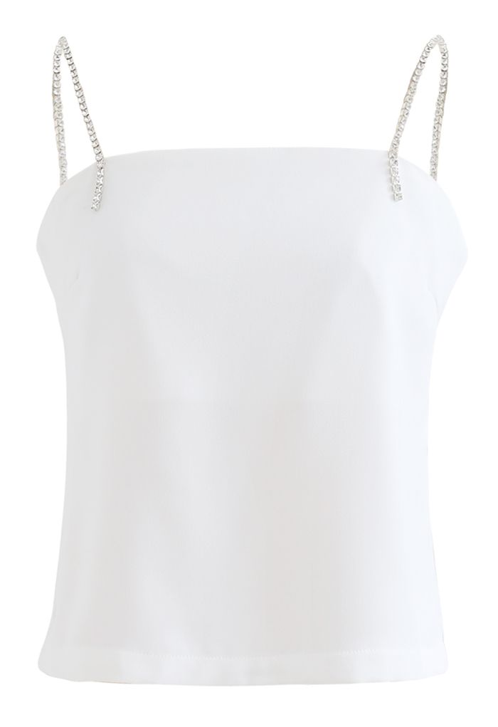 Crystal Straps Cami Tank Top in White