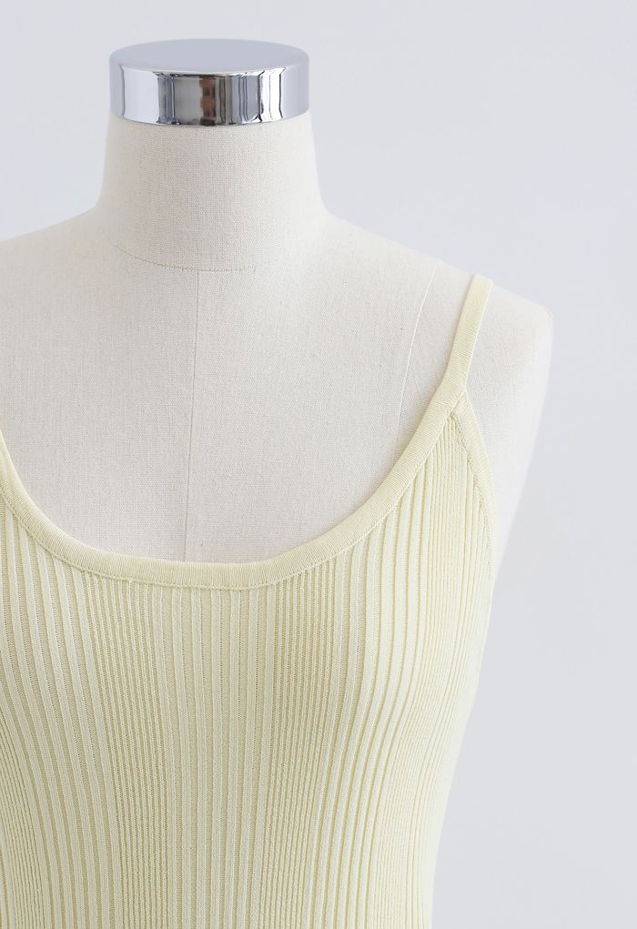 Asymmetric Straps Rib Knit Tank Top in Yellow