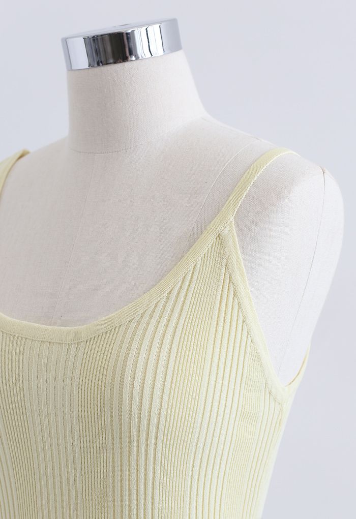 Asymmetric Straps Rib Knit Tank Top in Yellow