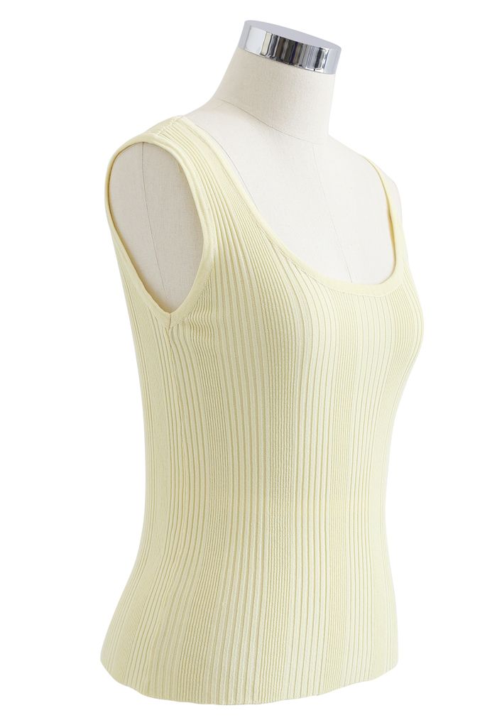 Asymmetric Straps Rib Knit Tank Top in Yellow