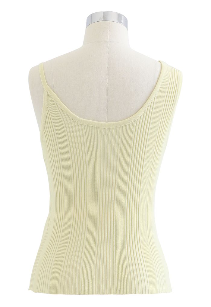 Asymmetric Straps Rib Knit Tank Top in Yellow