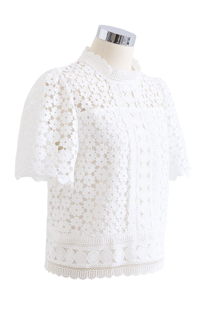 Summer Daisy Full Crochet Crop Top in White