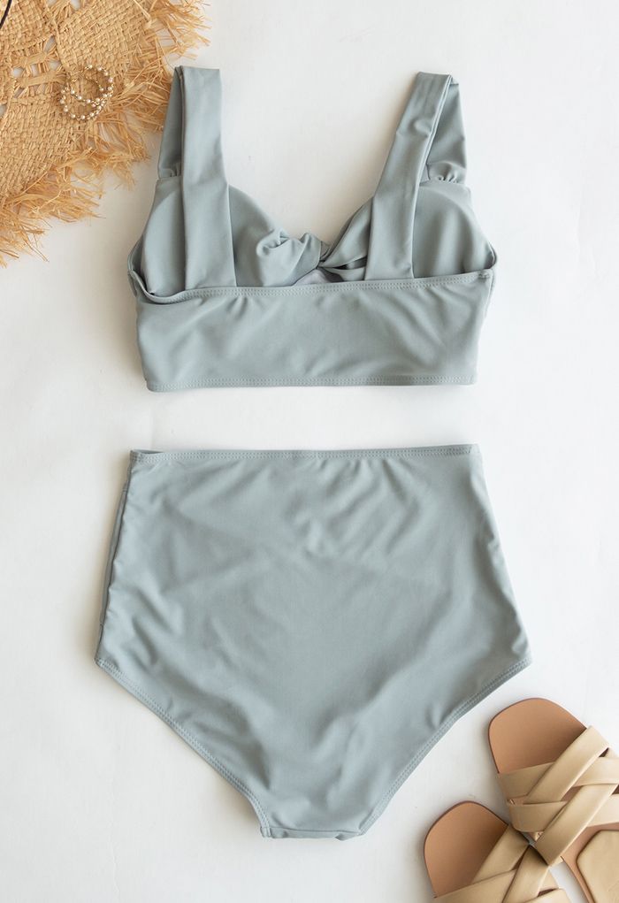 Twist Front High-Waisted Bikini Set in Grey