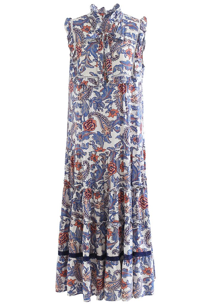 Rose and Tulip Paisley Sleeveless Maxi Dress