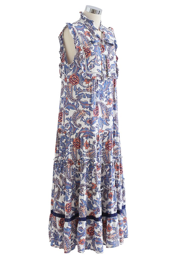 Rose and Tulip Paisley Sleeveless Maxi Dress