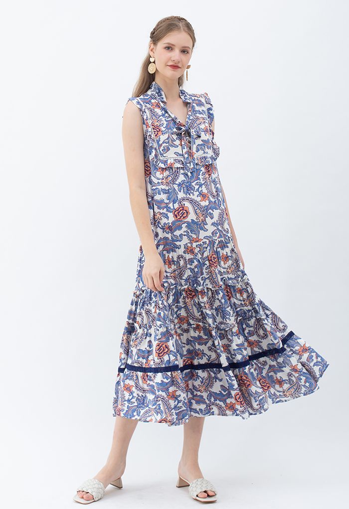 Rose and Tulip Paisley Sleeveless Maxi Dress