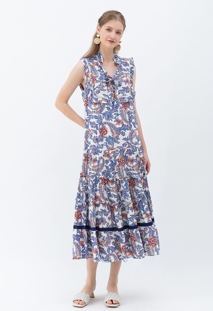 Rose and Tulip Paisley Sleeveless Maxi Dress