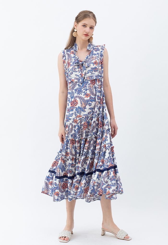 Rose and Tulip Paisley Sleeveless Maxi Dress