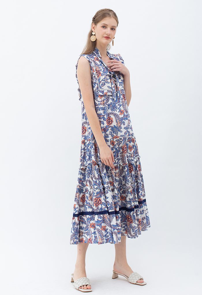 Rose and Tulip Paisley Sleeveless Maxi Dress