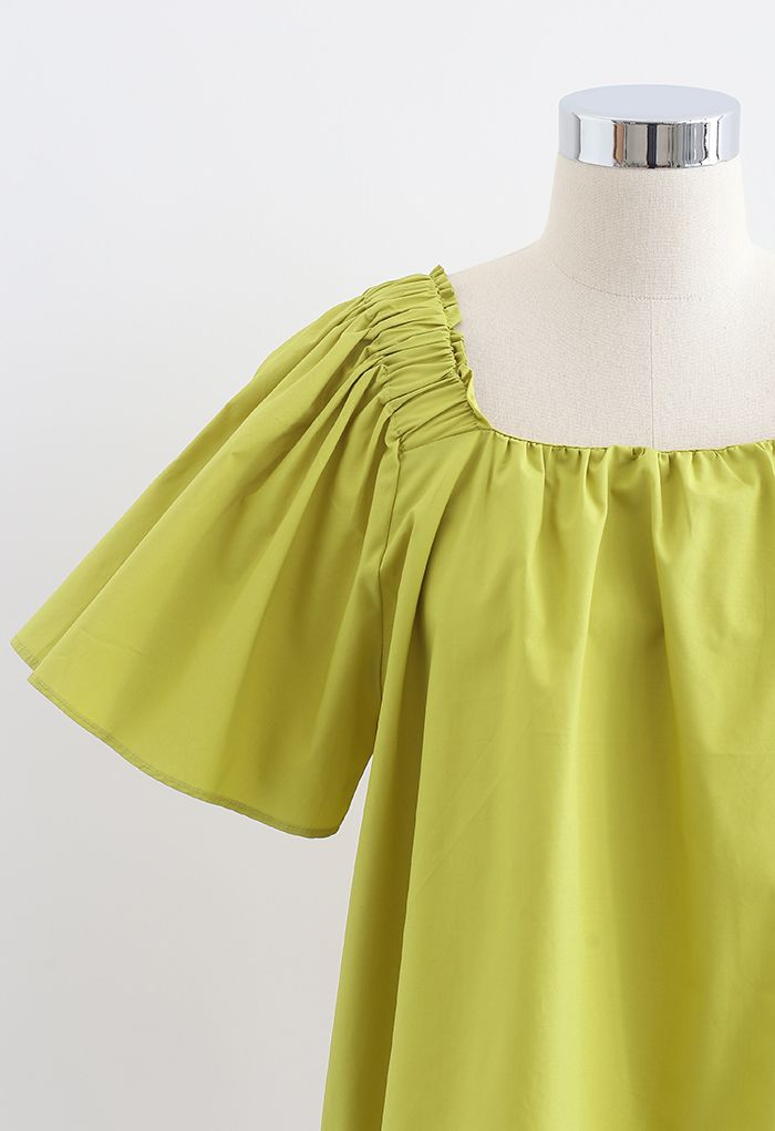 Flared Sleeves Tie Neck Top in Mustard