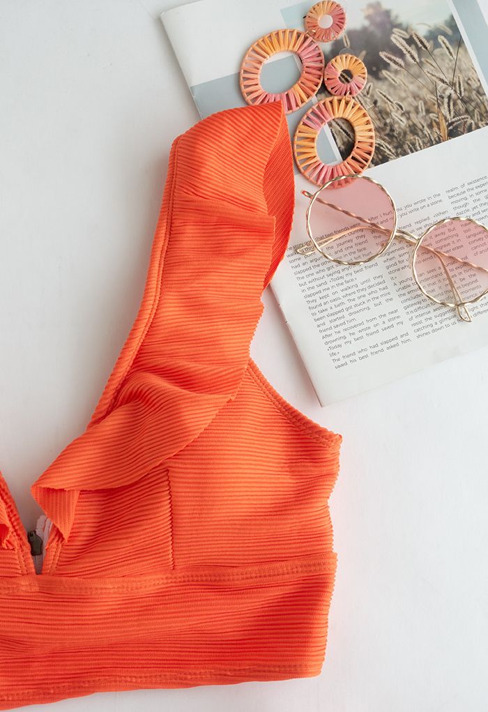 Zippered Back Ruffle Bikini Set in Orange