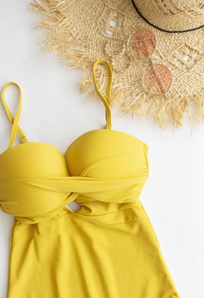 Cross Front Cami Swimsuit in Mustard