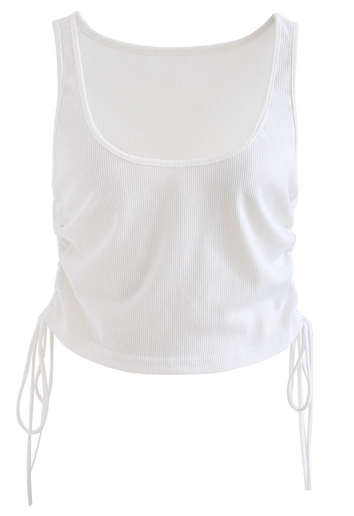 Side Drawstring Sleeveless Crop Tank Top in White