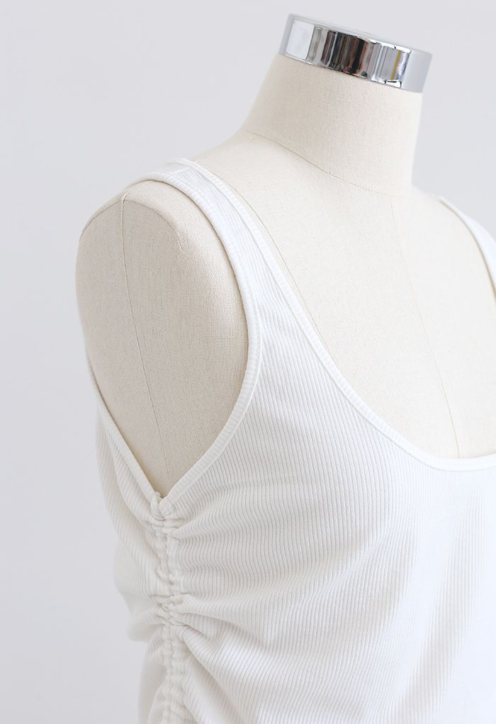 Side Drawstring Sleeveless Crop Tank Top in White