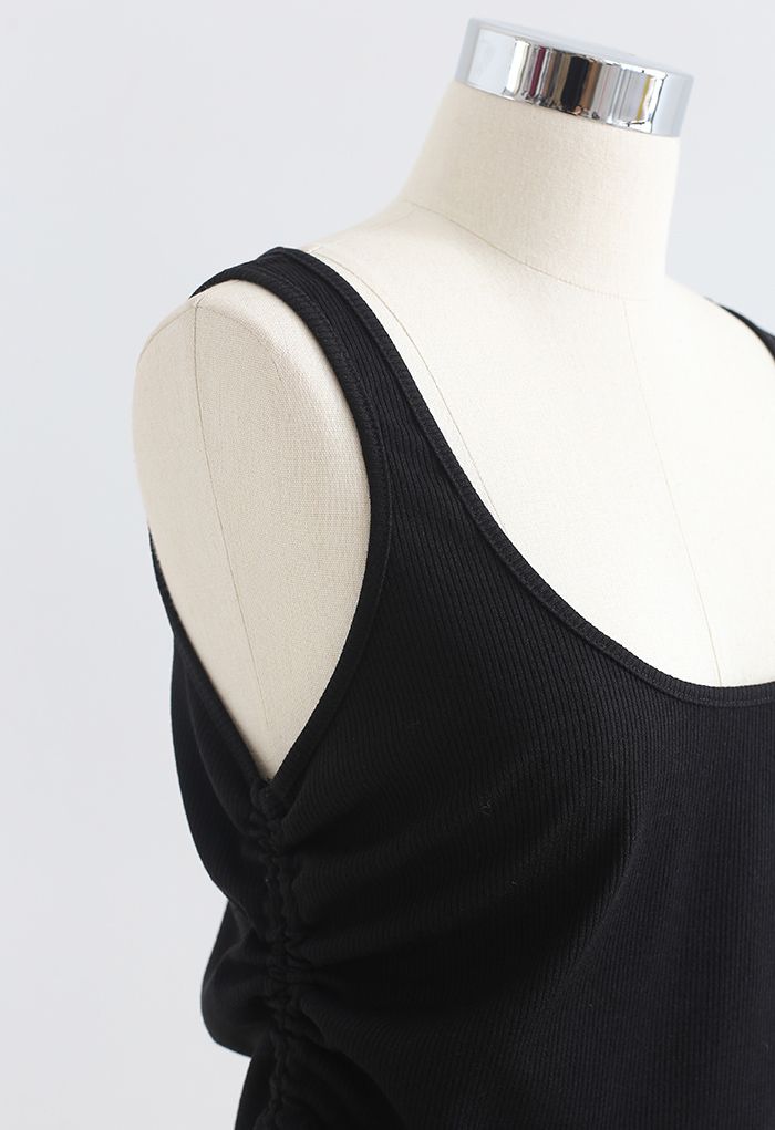 Side Drawstring Sleeveless Crop Tank Top in Black