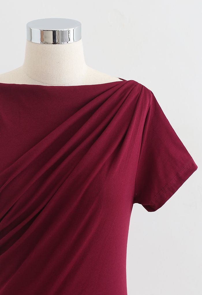 Ruched Front T-Shirt in Wine