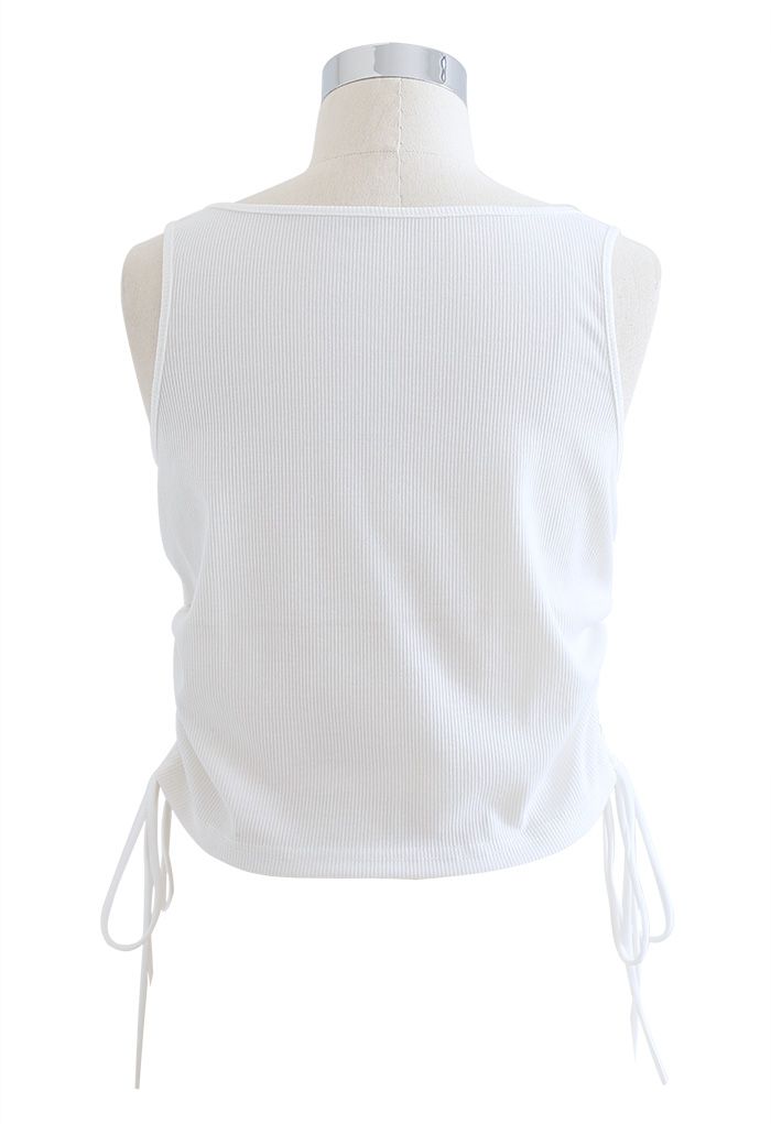 Side Drawstring Sleeveless Crop Tank Top in White