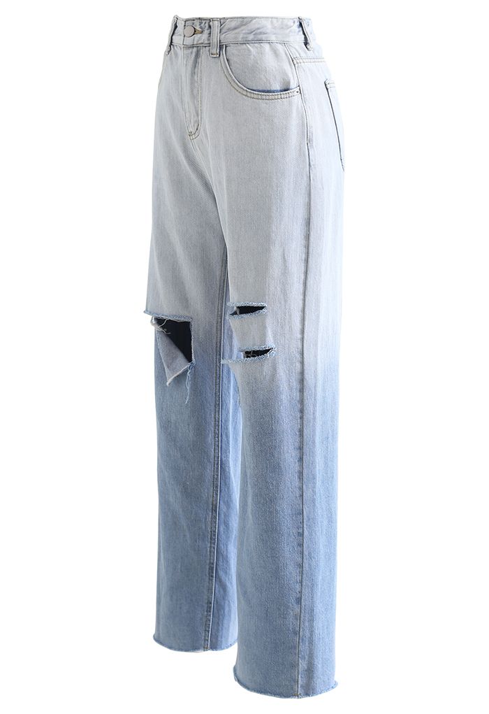 Ombre Ripped Wide Leg Jeans