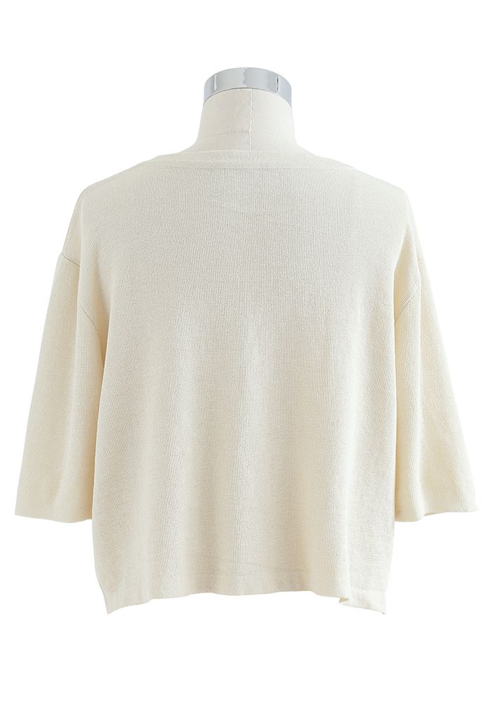 Round Neck Rib Knit Cropped Top in Cream