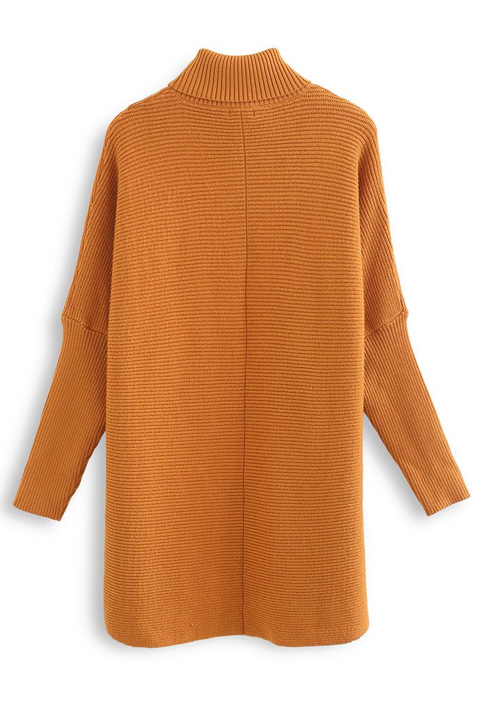 Effortless Chic Turtleneck Batwing Sleeve Hi-Lo Sweater in Caramel