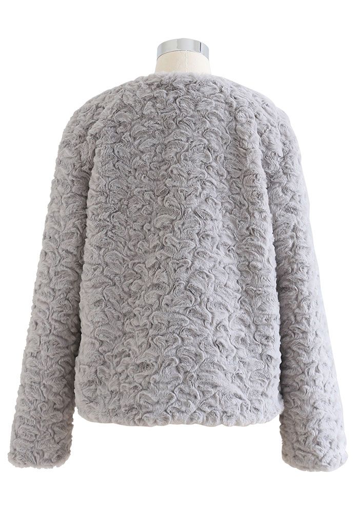 Wide Lapel Snug Faux Fur Coat in Grey