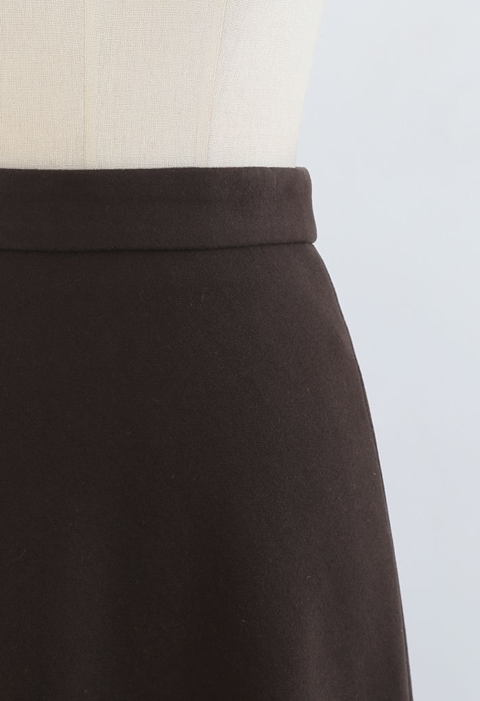 High Waist Basic Seamed Midi Skirt in Brown