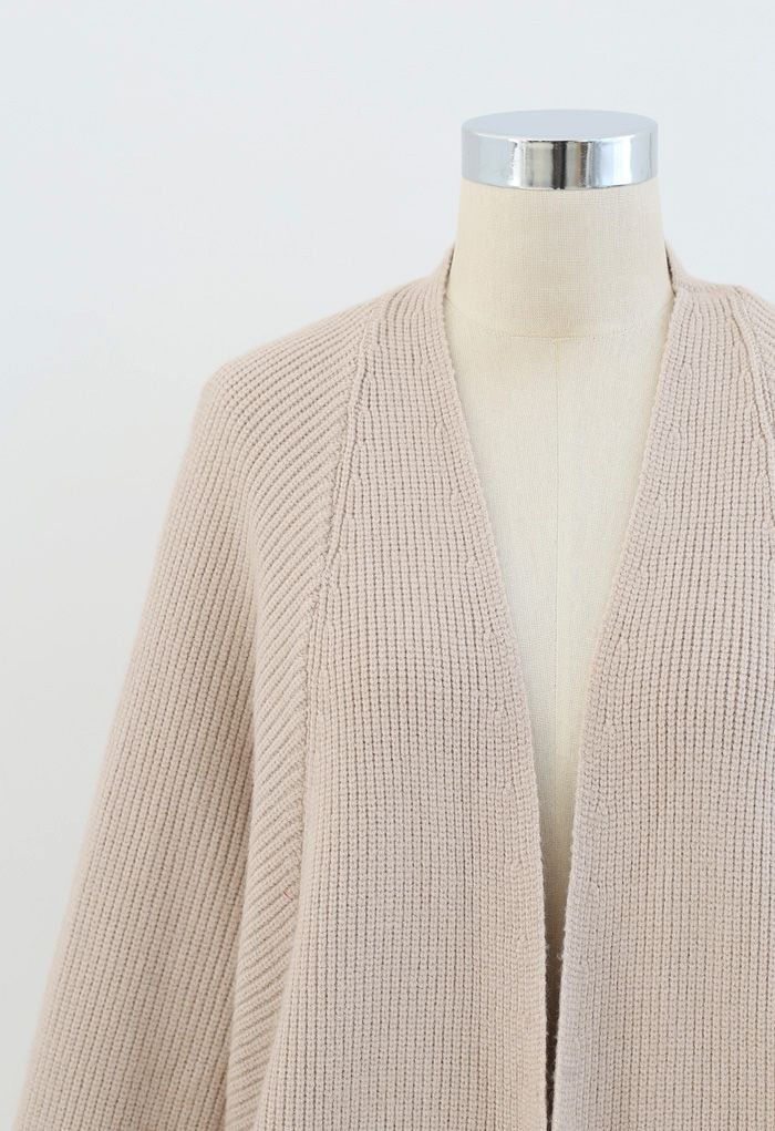 Batwing Ribbed Knit Longline Cardigan in Sand