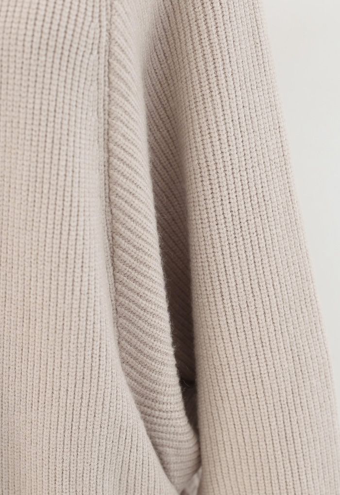 Batwing Ribbed Knit Longline Cardigan in Sand