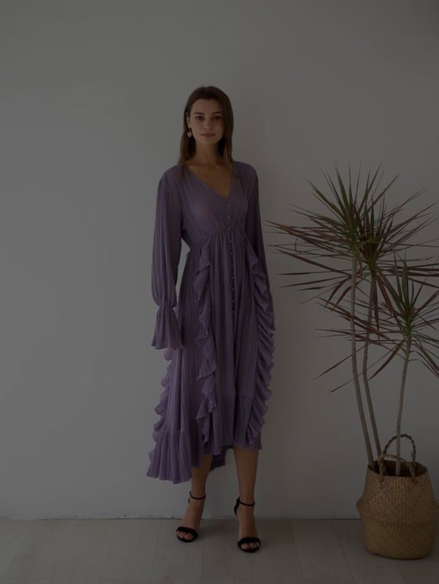 Breezy Ruffle Asymmetric Pleated Chiffon Maxi Dress in Lilac