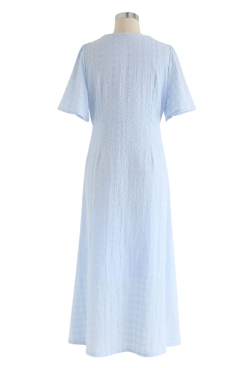 Eyelet Embroidery Button Down Dress in Baby Blue