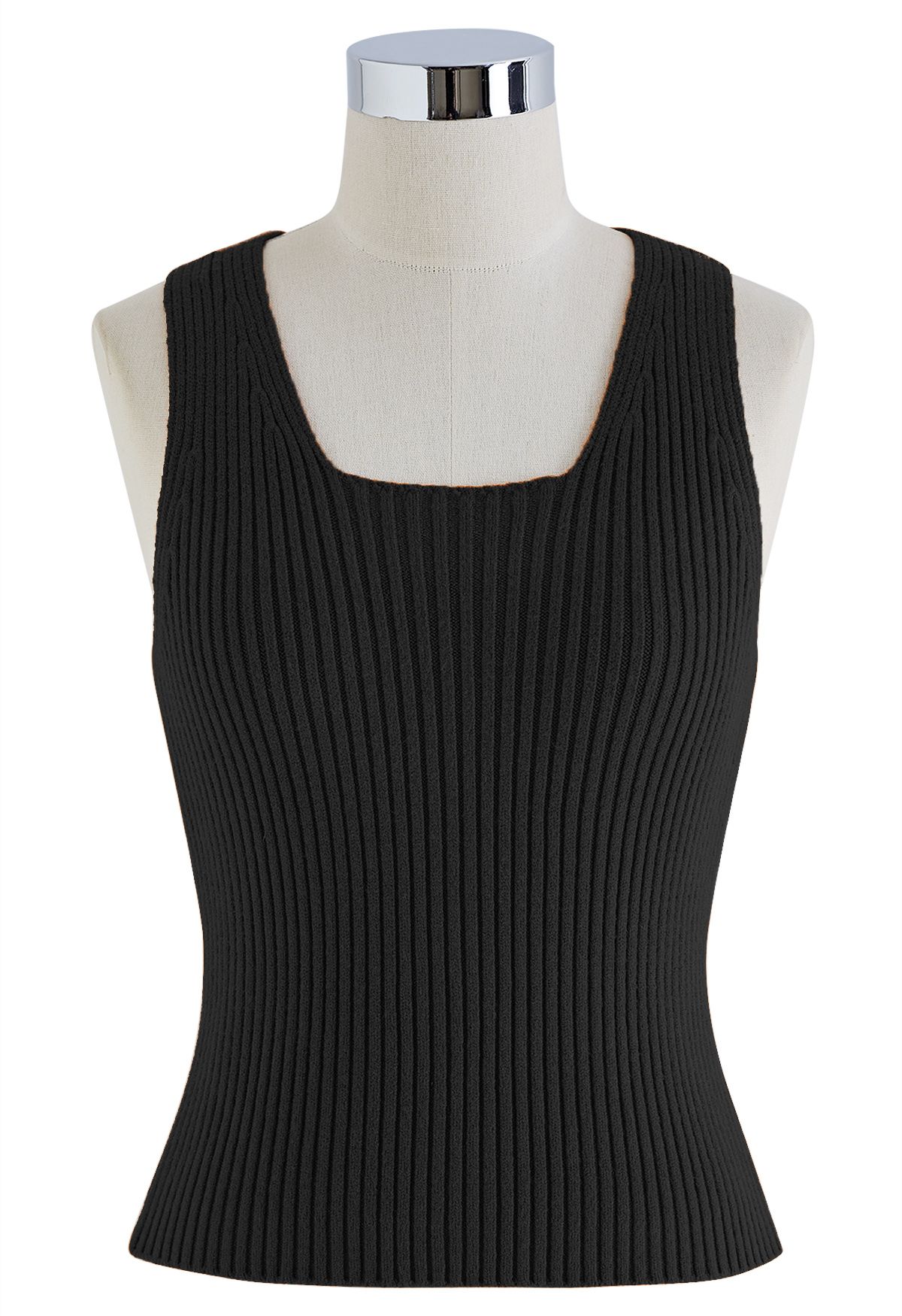 Turtleneck Rib Knit Twinset Top in Black