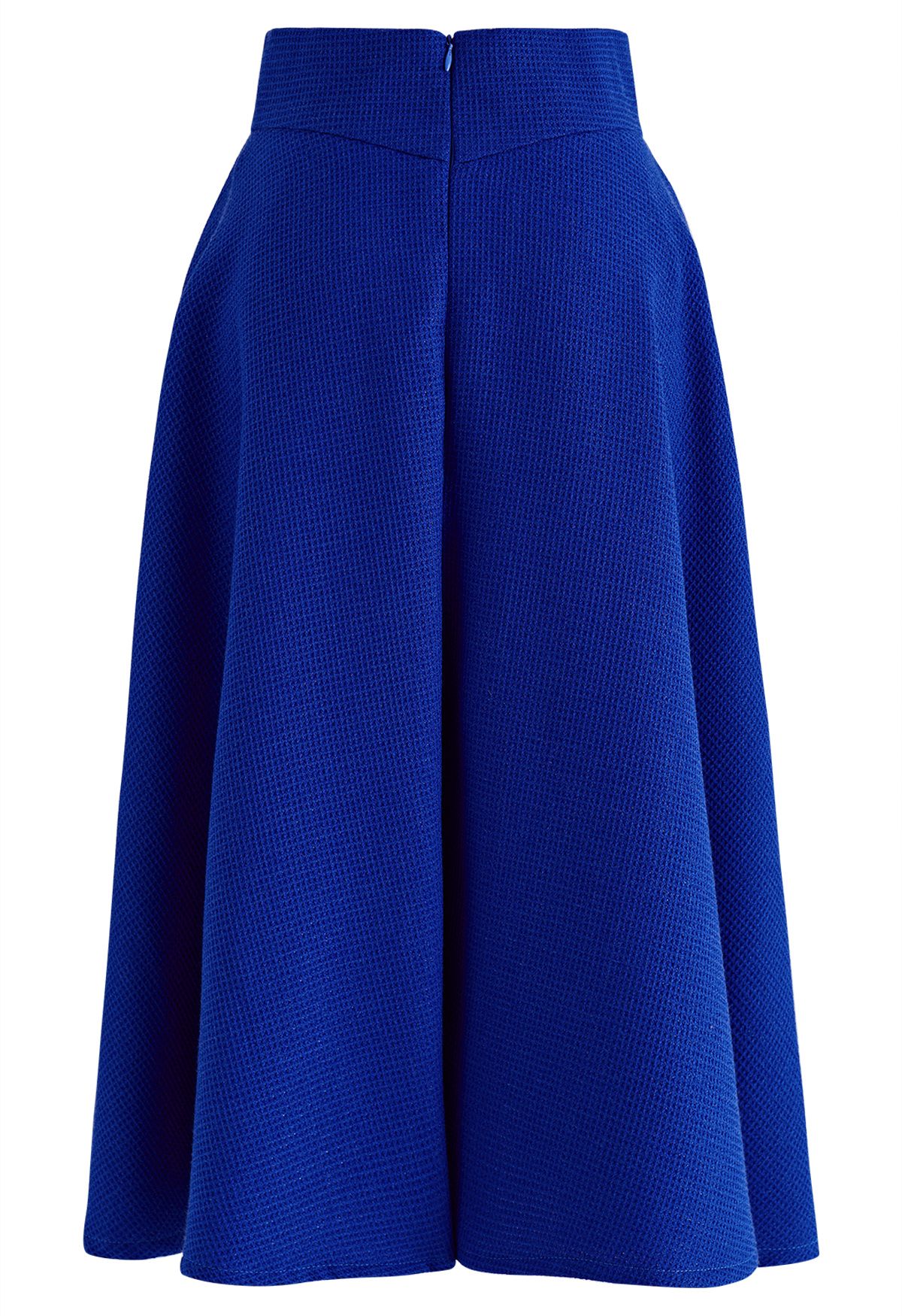 Waffle Texture A-Line Midi Skirt in Royal Blue