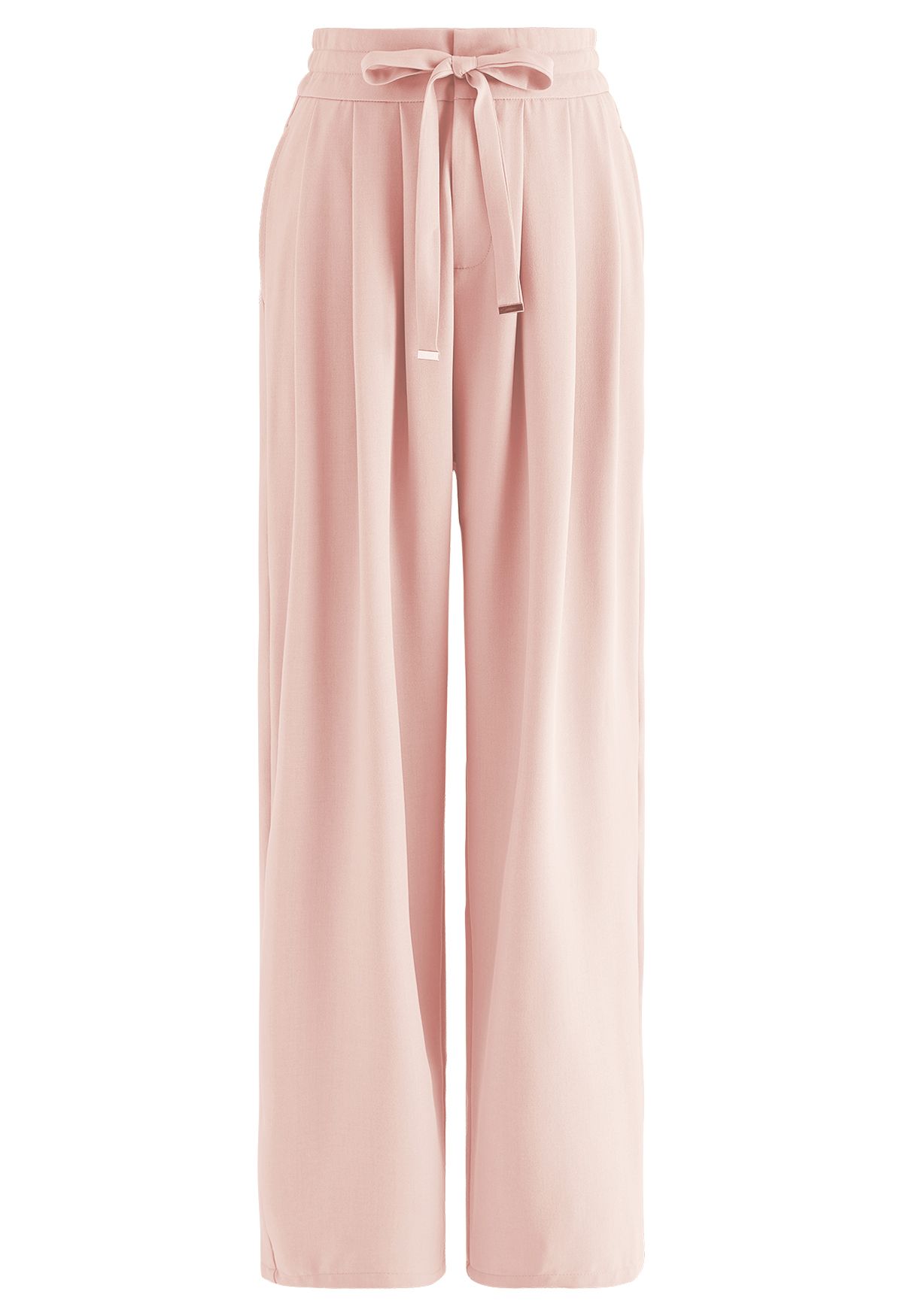 Pleated Detail Drawstring Waist Wide-Leg Pants in Pink