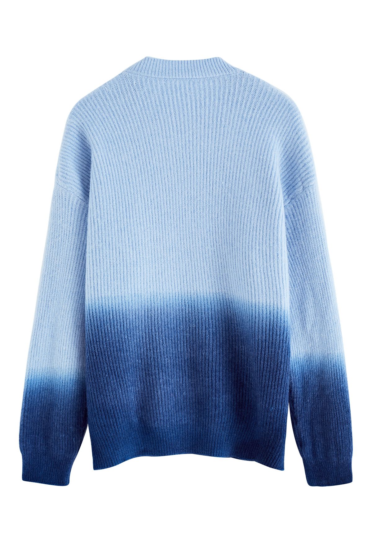 Ombre Round Neck Rib Knit Sweater in Blue