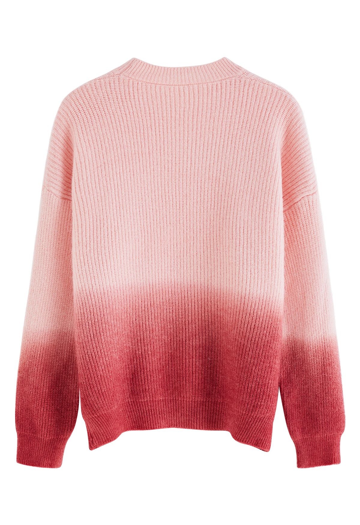 Ombre Round Neck Rib Knit Sweater in Pink