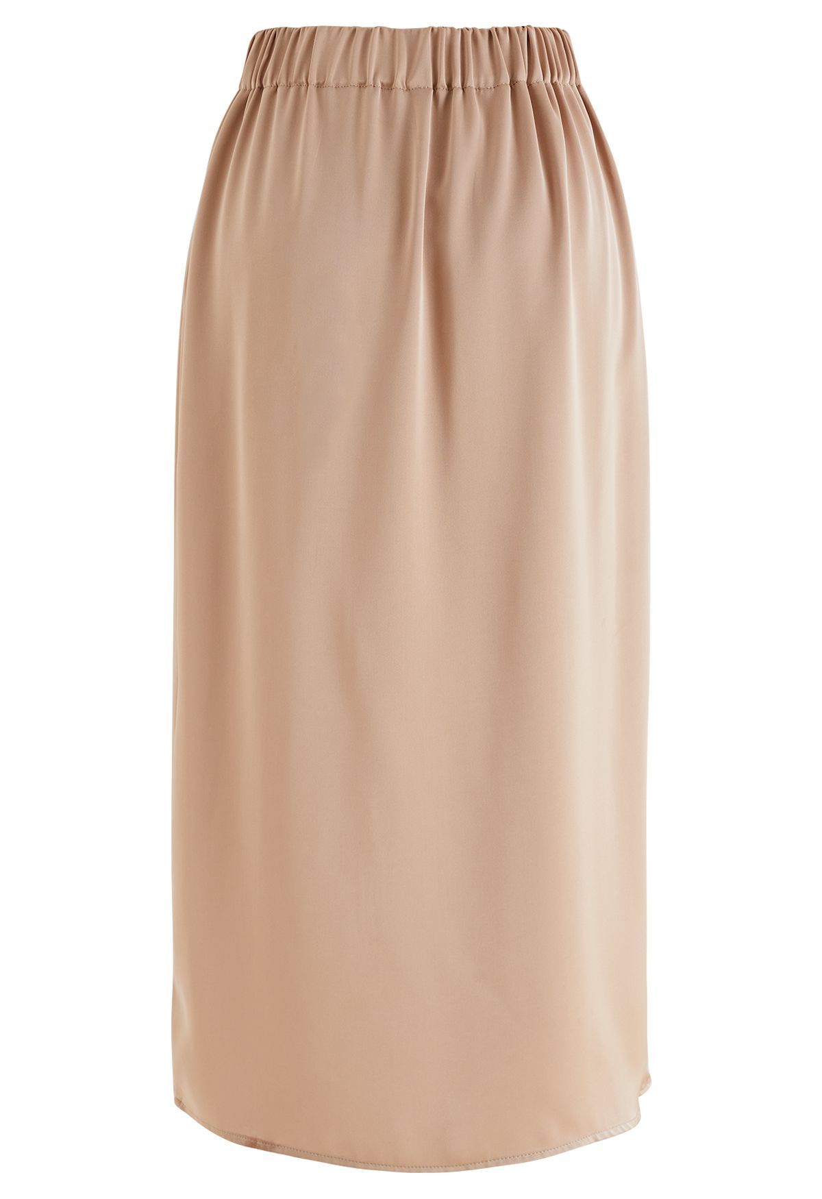 Front Slit Satin Midi Skirt in Apricot