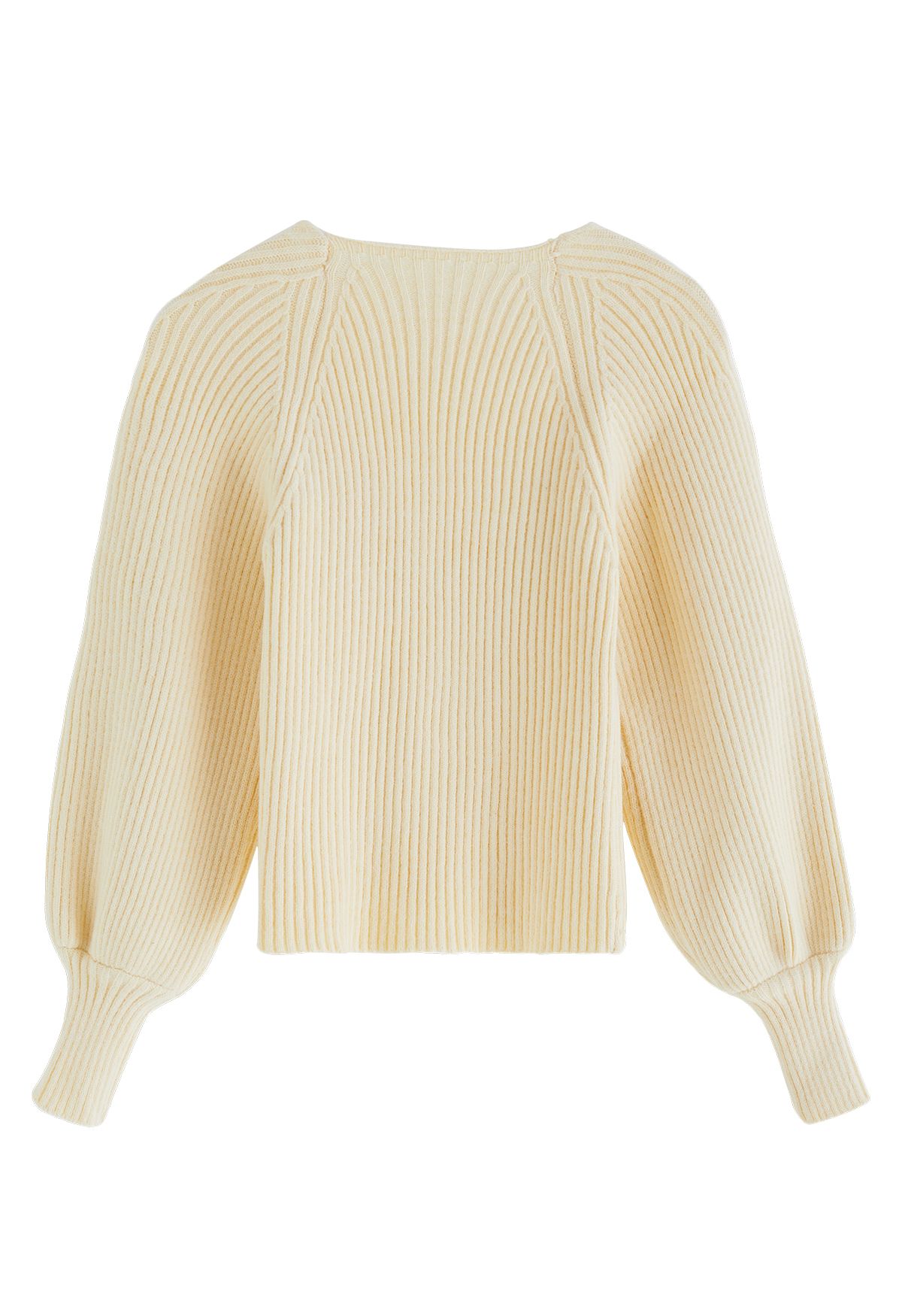 Wide Round Neck Rib Knit Top in Cream