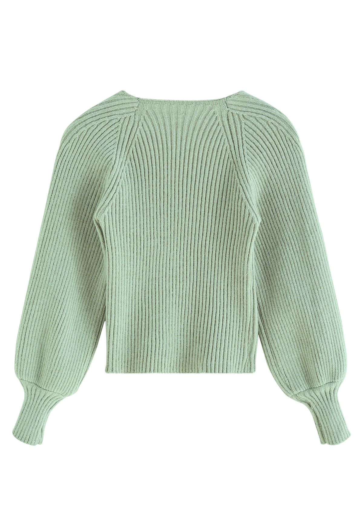 Wide Round Neck Rib Knit Top in Mint